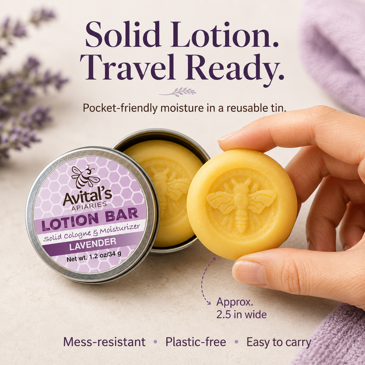 Lavender Lotion Bar with Argan Oil & Mango Butter – Avital's Apiaries