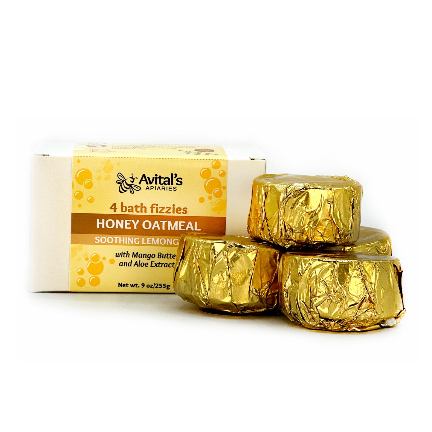 Honey Oatmeal Bath Fizzies with lemongrass and lavender essential oils