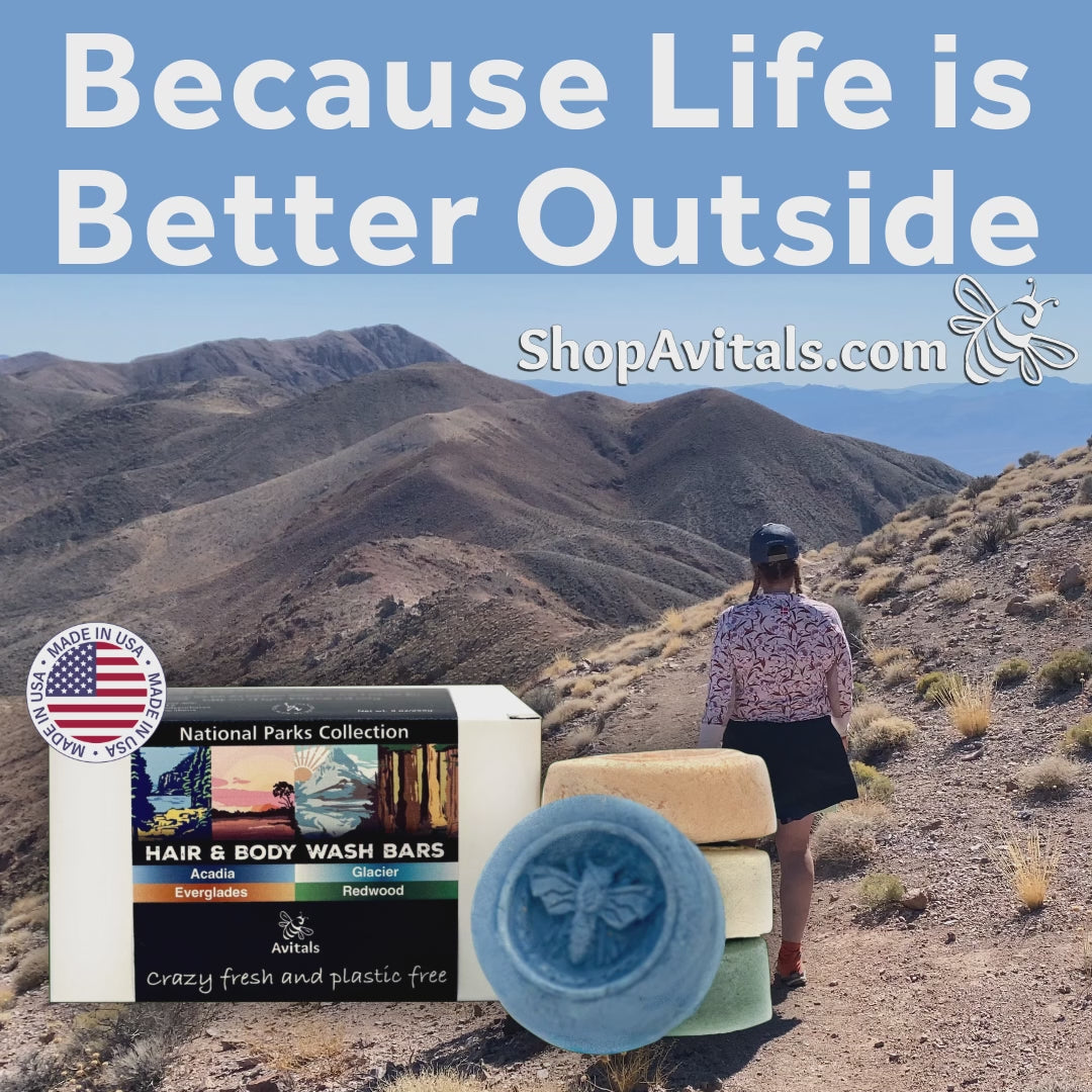 "Life is better outside" a woman walking a trail at Death Valley National Park