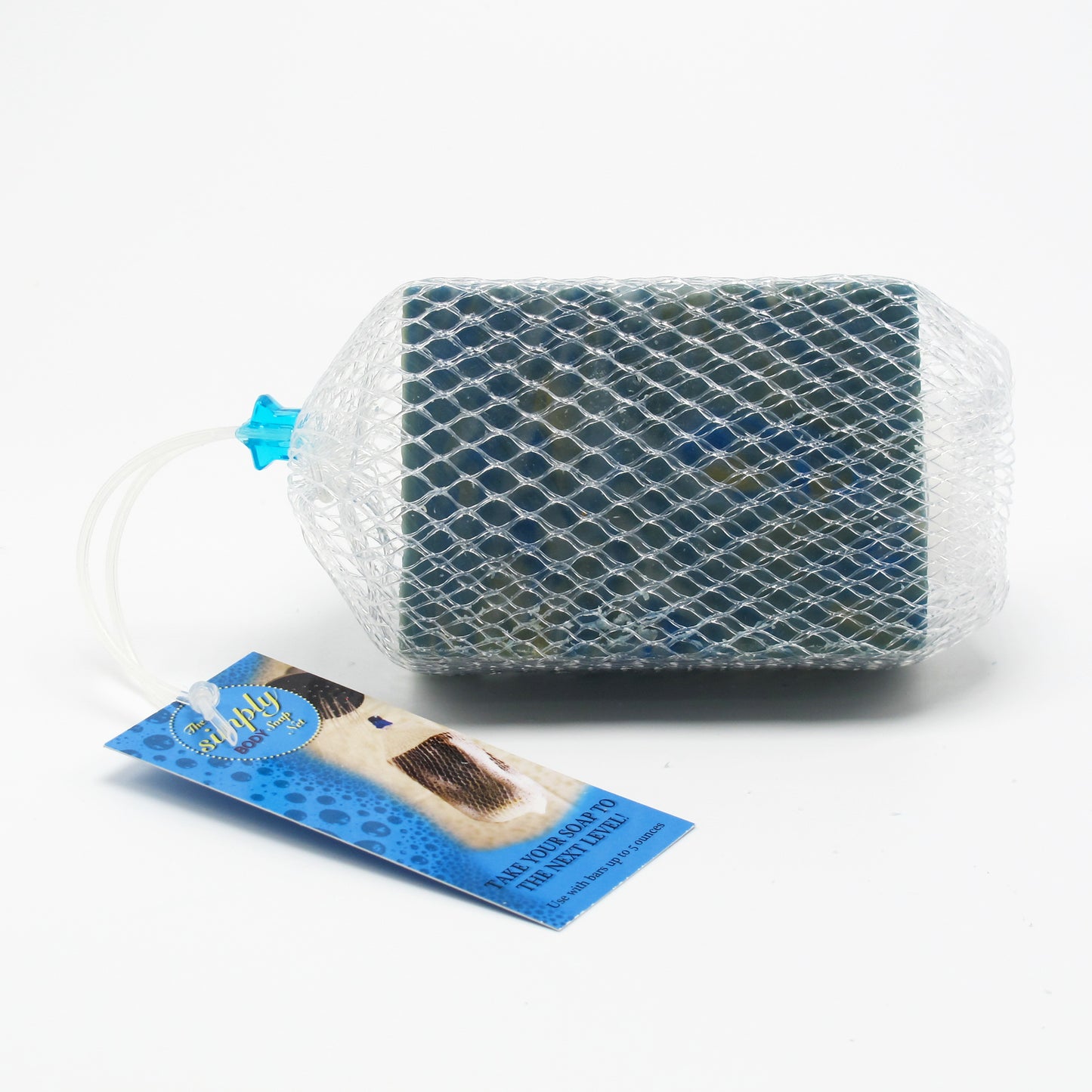 
                  
                    Simply Body Soap Net with blue star bead and tag
                  
                